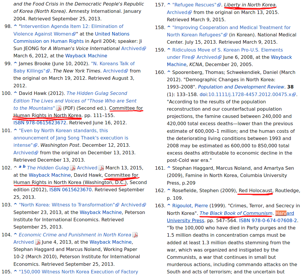 Screenshot of wikipedia sources many of which are anti-communist