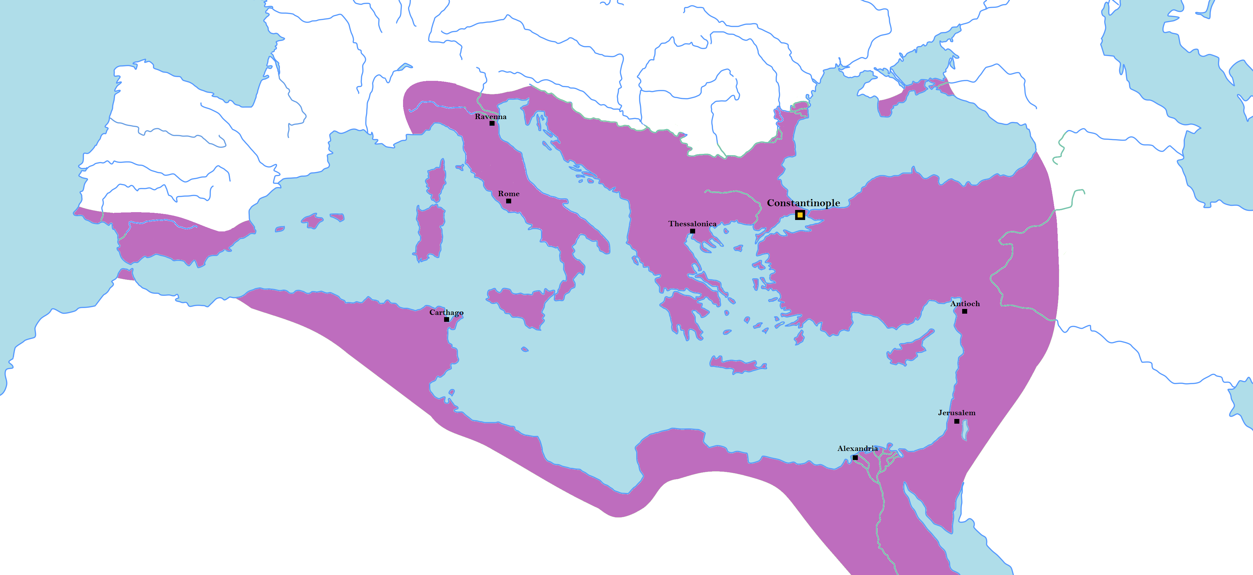 Byzantium at its maximum extent in 555CE