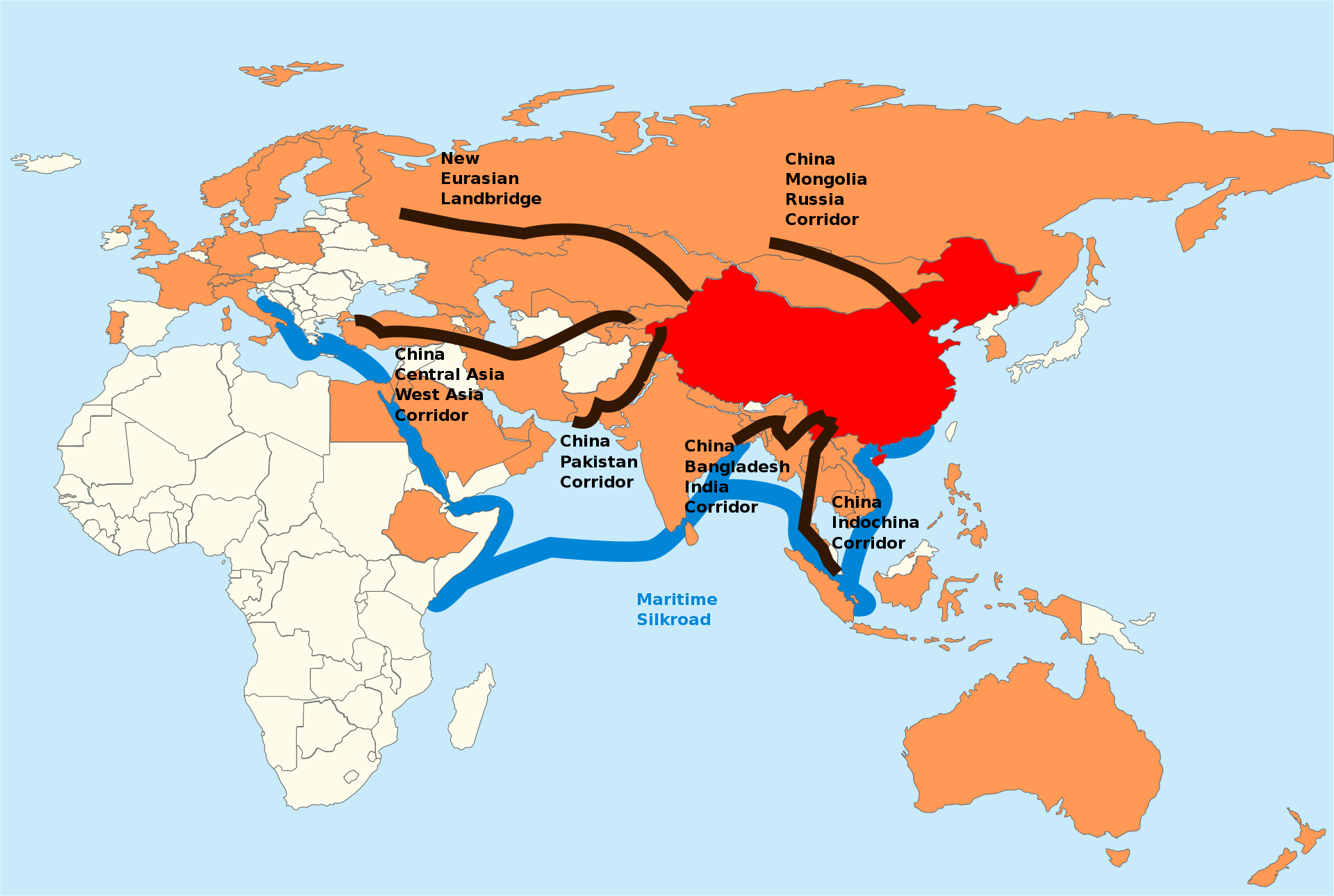 Map of Transportation routes in the Belt and Road Initiative
