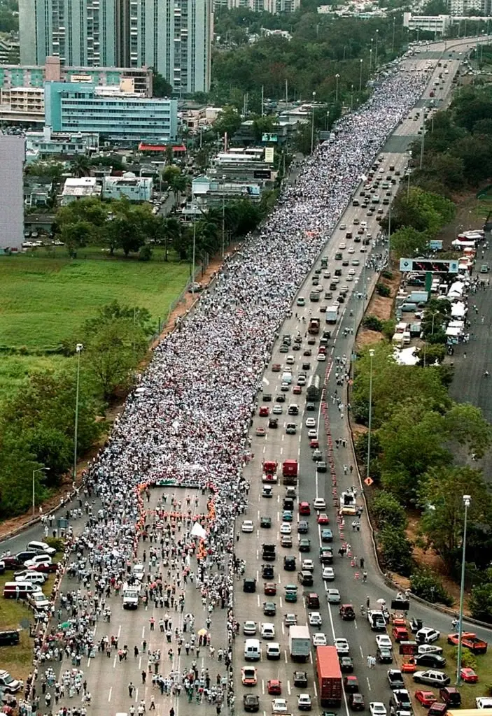 Aerial photo of a march in San Juan with approximately 150,000 marchers