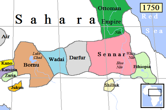 Wadai and nearby states around 1750