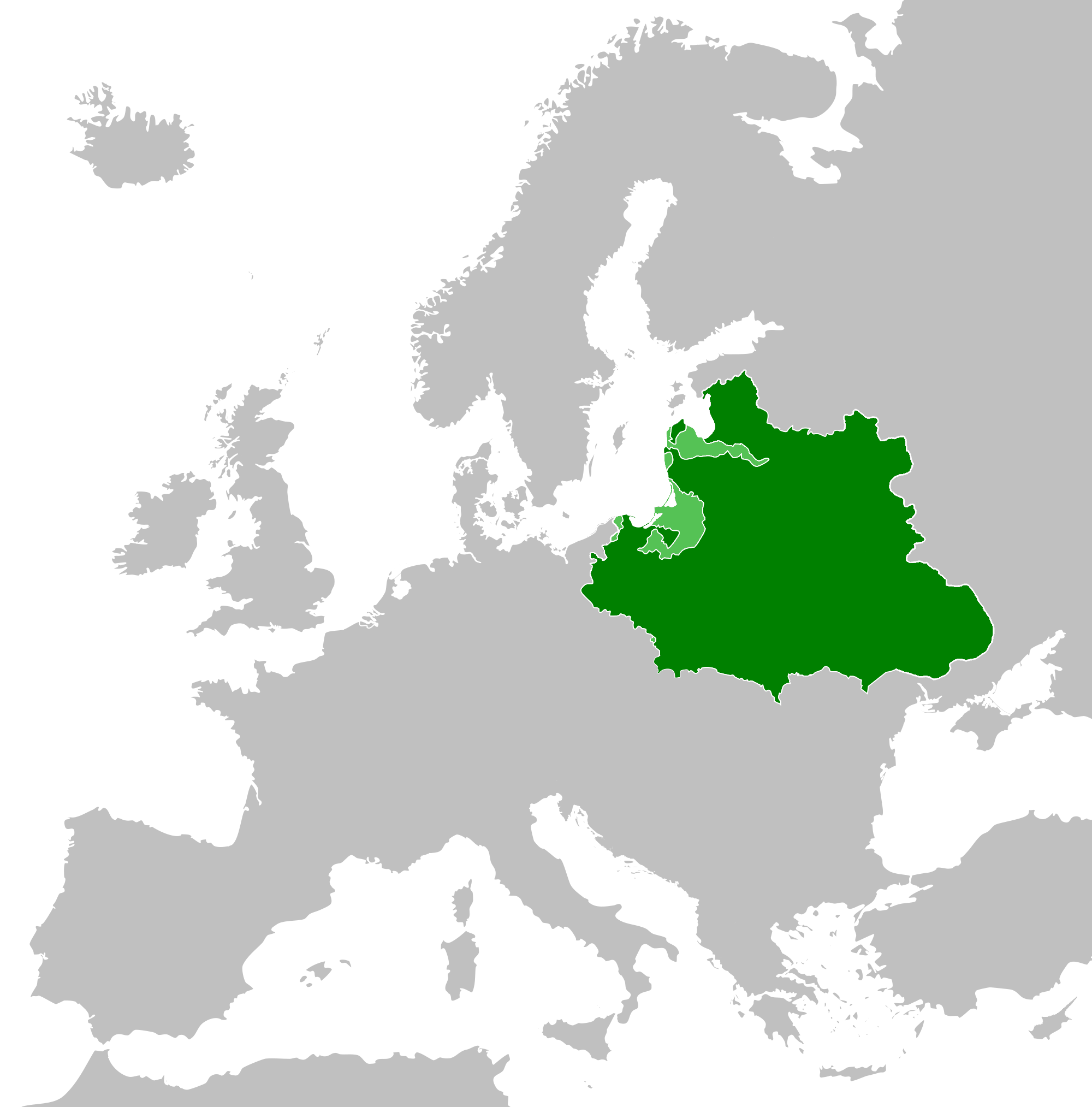 Poland–Lithuania in 1620 with vassal states in light green