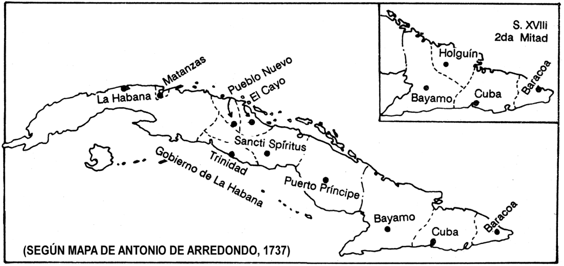 División territorial de Cuba, siglo XVIII.