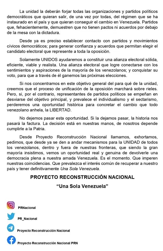 Part 3 of the manifesto of the Venezuelan right-wing nationalist organization PRN founded by Carlos Fermin posted on Facebook on May 9, 2022 and later deleted.