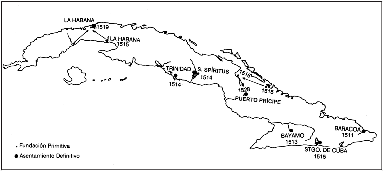 Ubicación tentativa de las primeras 7 villas cubanas
