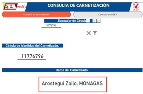 Screenshot of Zoilo Arostegui's PSUV registration number, proving that he is a member of the party.