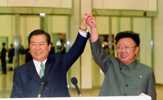 President Kim Dae-jung and Chairman Kim Jong-il join hands at Inter-Korean summit.jpg