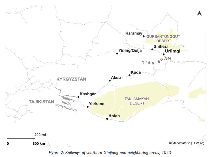 Figure 2: Railways of southern Xinjiang and neighboring areas, 2023