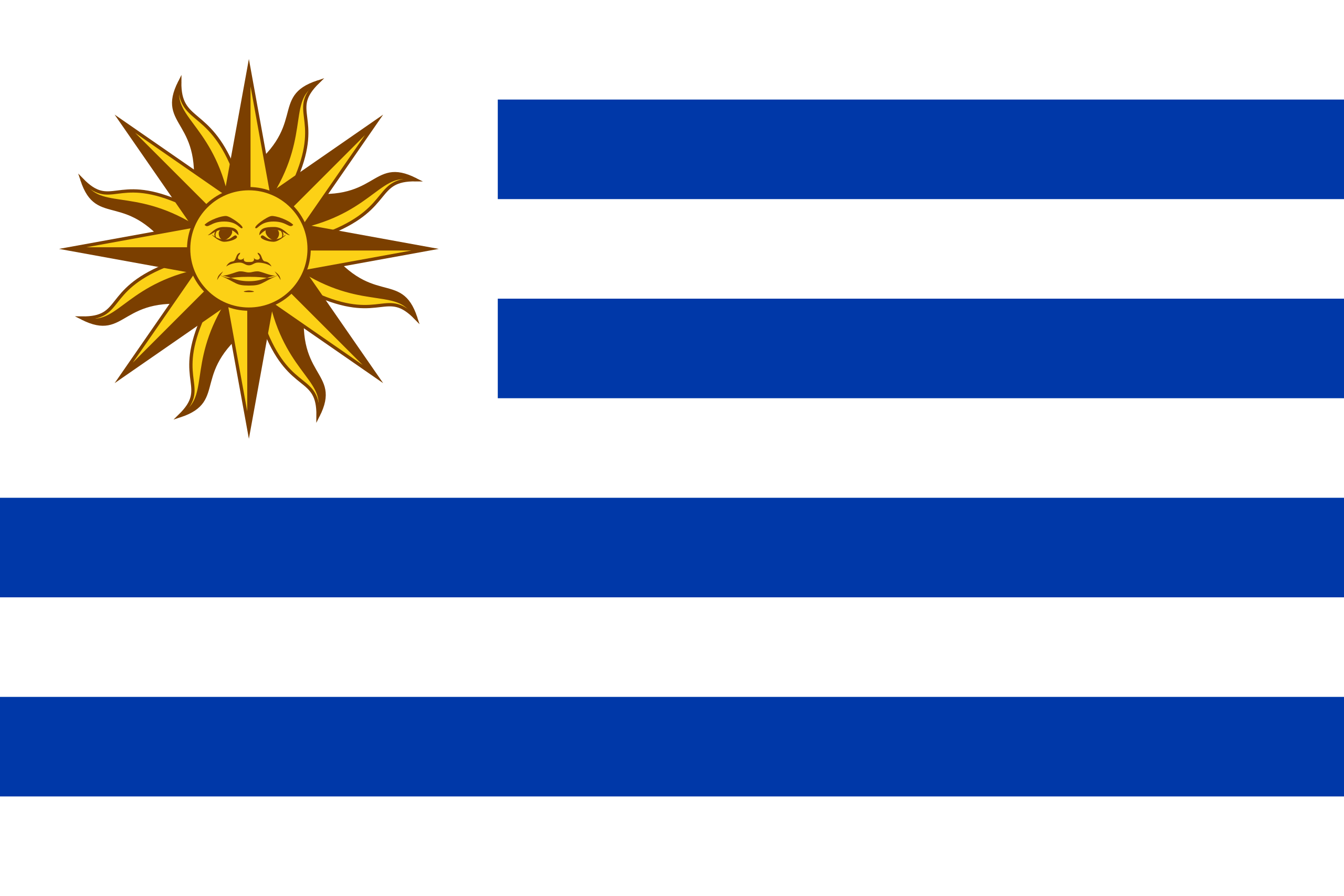 A white and blue-striped flag with a sun in the top left corner.