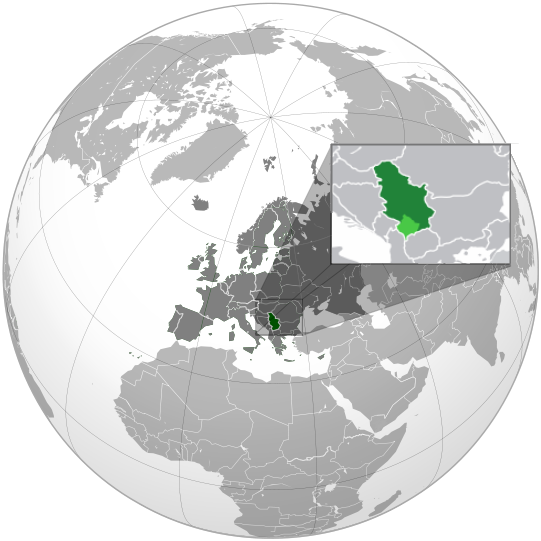 NATO-occupied territory of Kosovo in light green