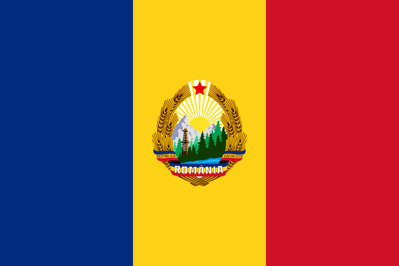 Flag of Romanian People's Republic (1947–1965) Republica Populară Romînă Socialist Republic of Romania (1965–1989) Republica Socialistă România