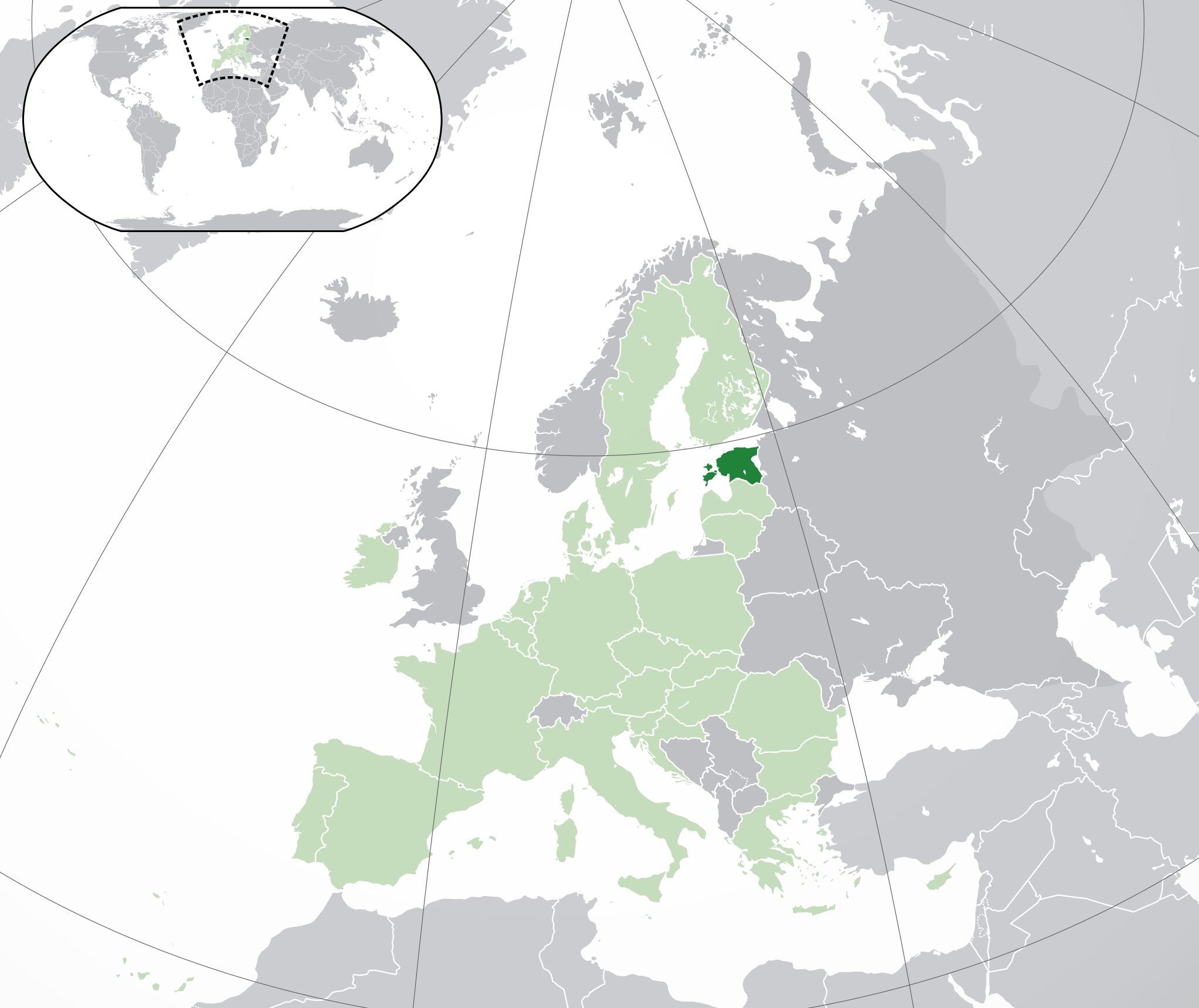 Estonia (dark green) in the European Union (light green)