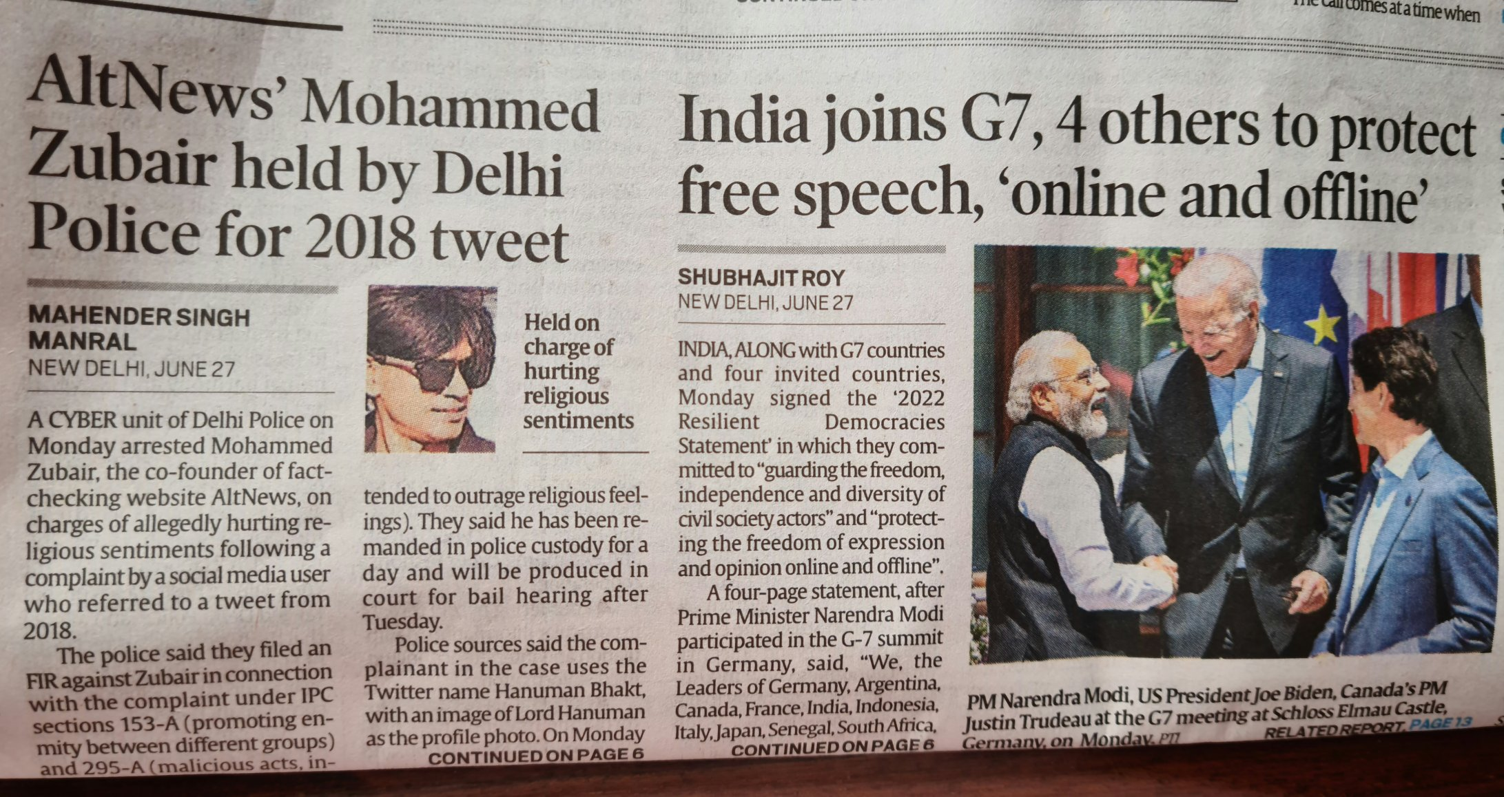 India joins G7 in "free speech" campaign
