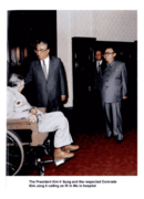 The President Kim Il Sung and the respected Comrade Kim Jong Il calling on Ri In Mo in hospital