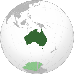 Map of Australia with Antarctic claim in light green