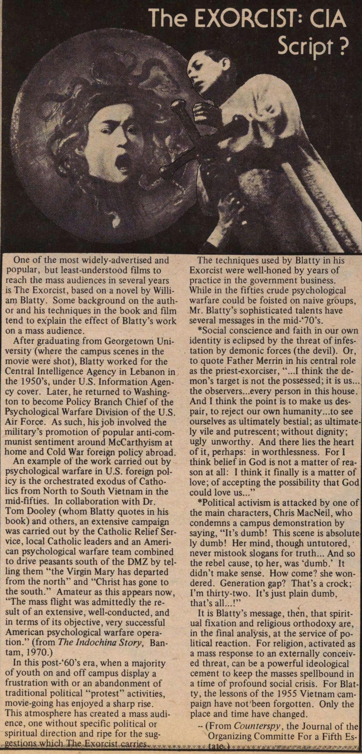 Read The Exorcist: Cia Script?(Ann Arbor Sun, 1974-06-28) on ProleWiki