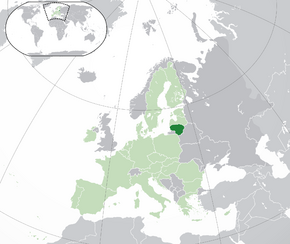 Lithuania (dark green) in the European Union (light green)