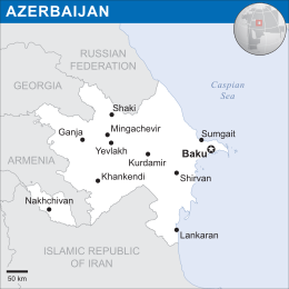 Disputed region of Artsakh in light green