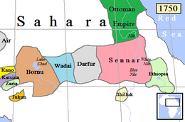 Wadai and nearby states around 1750