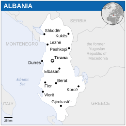 Location of Republic of Albania