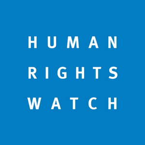 Blue square with white text "Human Rights Watch"