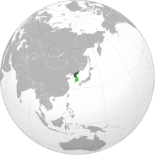 Territories of Korea presently occupied by the United States are shown in light green.